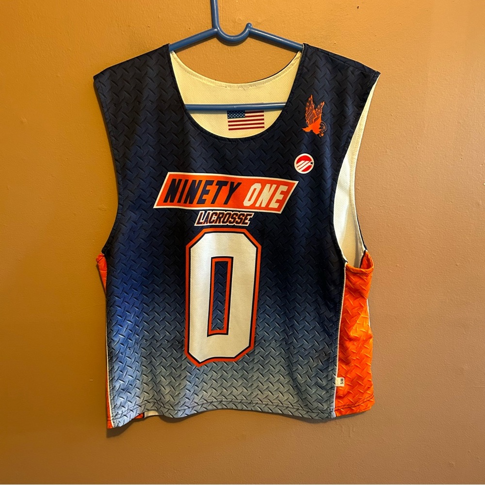 Ninety One lacrosse jersey. Reversible. Blue/ White.